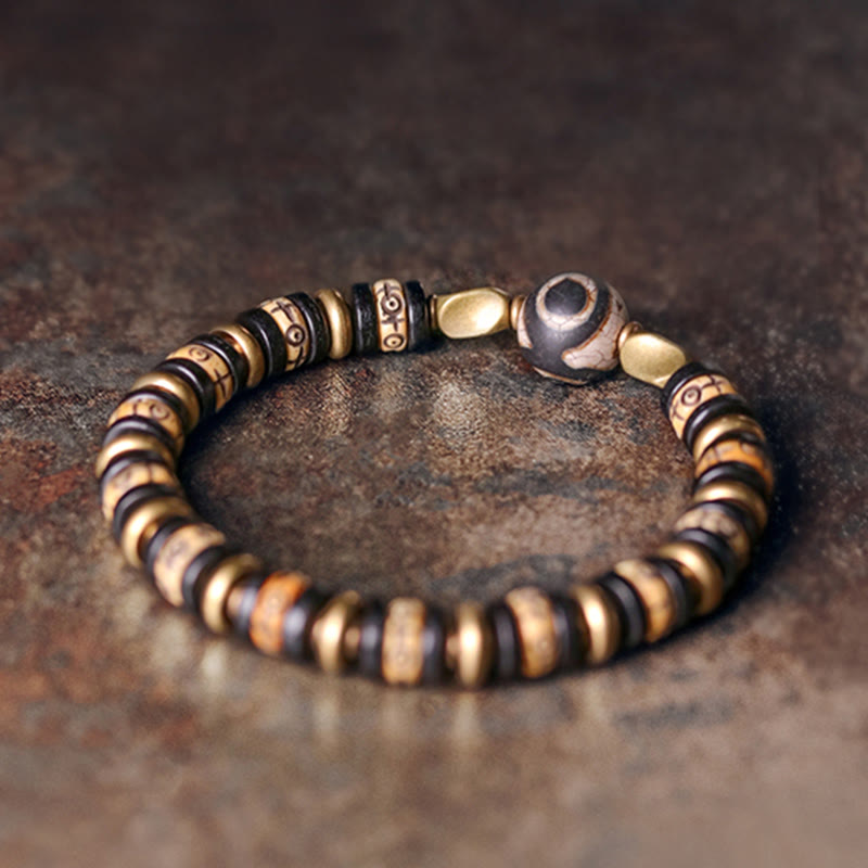 Ebony Wood & Dzi Bead Bracelet with Copper Accents for Grounding Strength