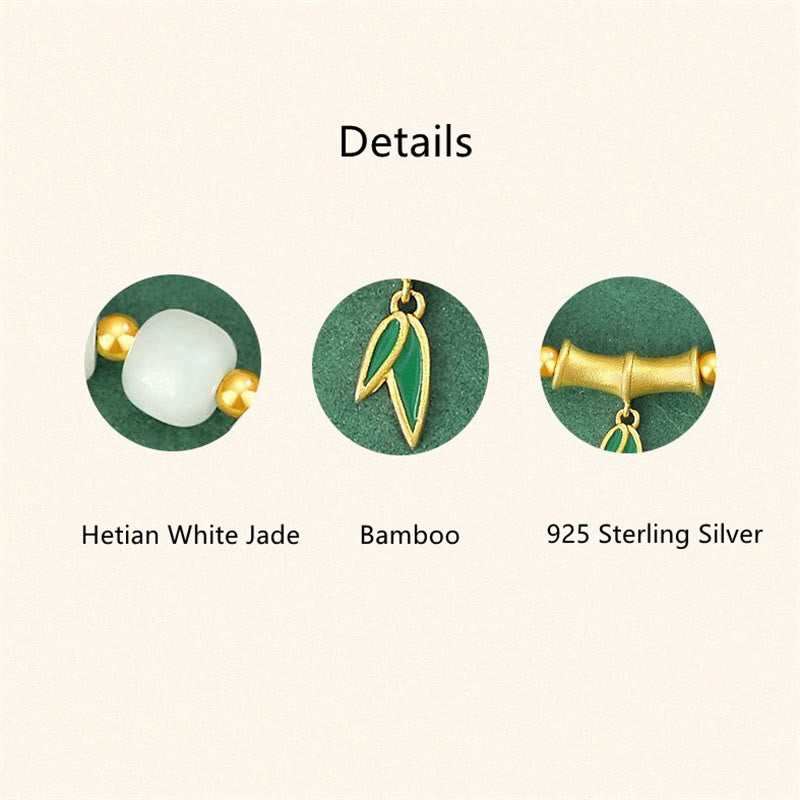 925 Sterling Silver Hetian White Jade Bamboo Luck Bracelet