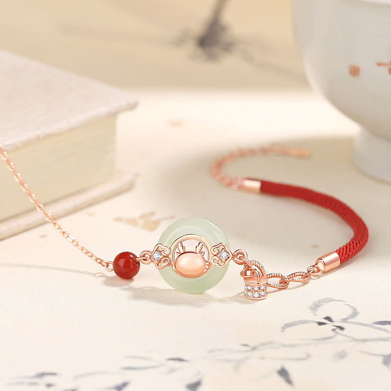Sterling Silver Natural Hetian Jade Dragon Ping An Kou Zircon Bracelet Necklace