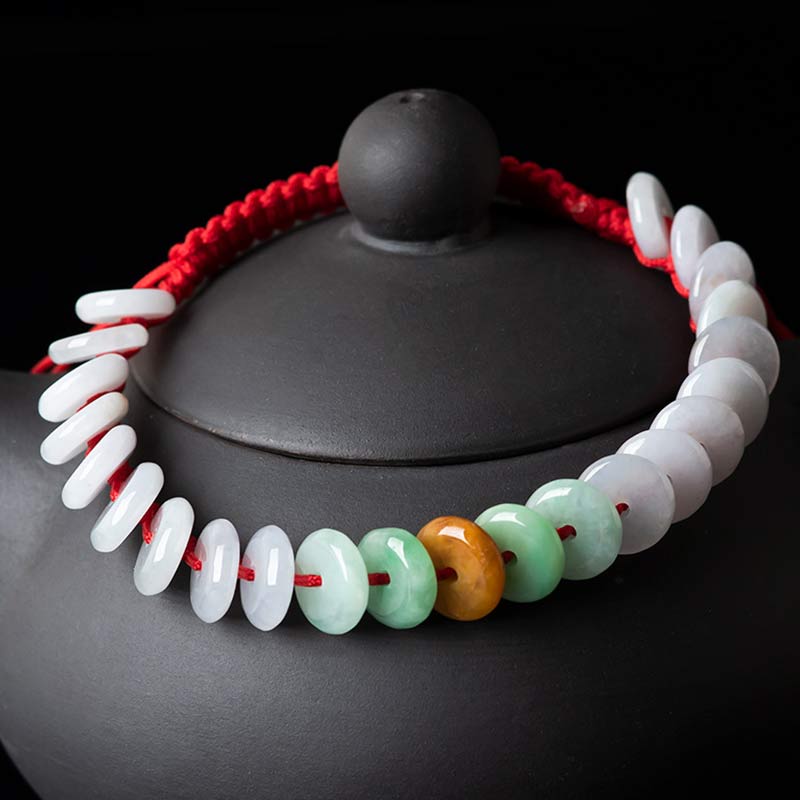 Handmade Round Jade Red String Braided Adjustable Bracelet