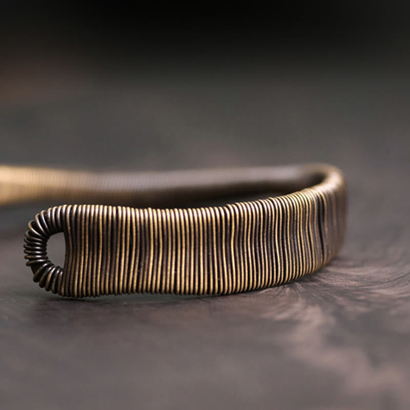 Simple Design Wrapped Brass Copper Luck Wealth Adjustable Cuff Bracelet