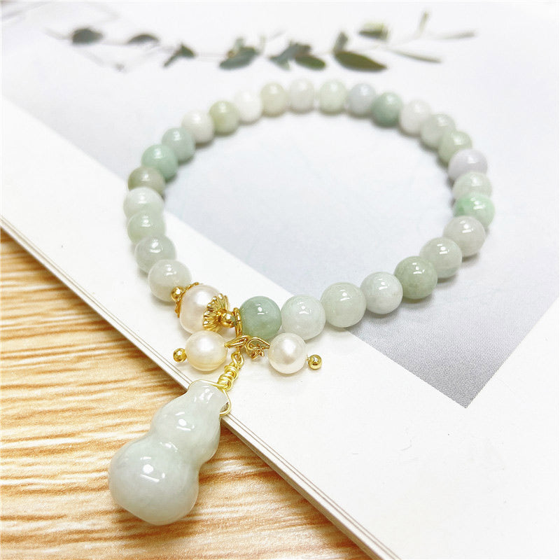 Handmade Natural Jade Wu Lou Gourd Charm Bracelet