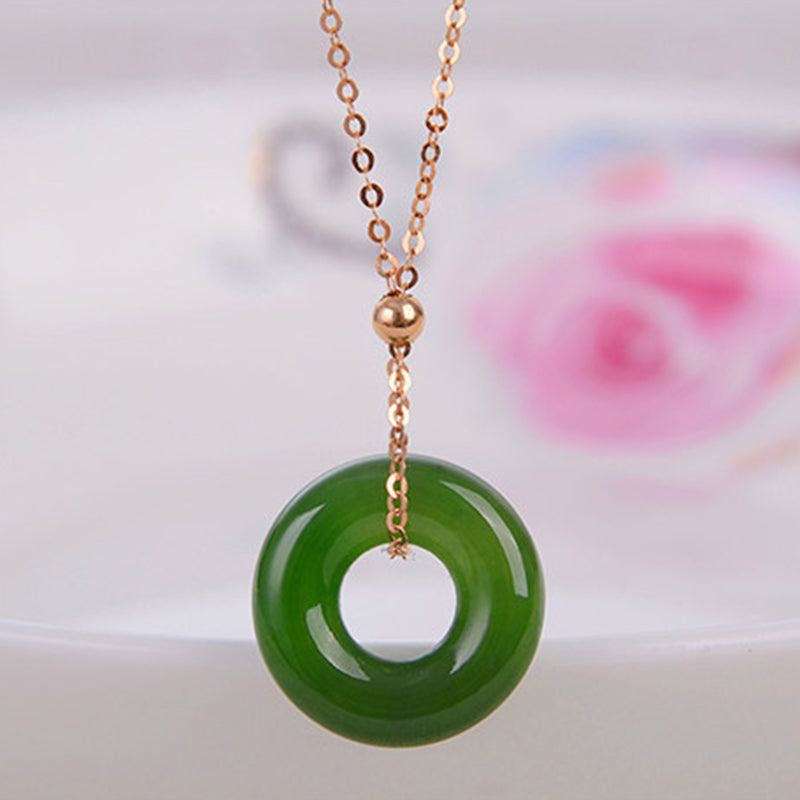 Round Cyan Jade Healing 14k Gold Plated Copper Necklace Pendant