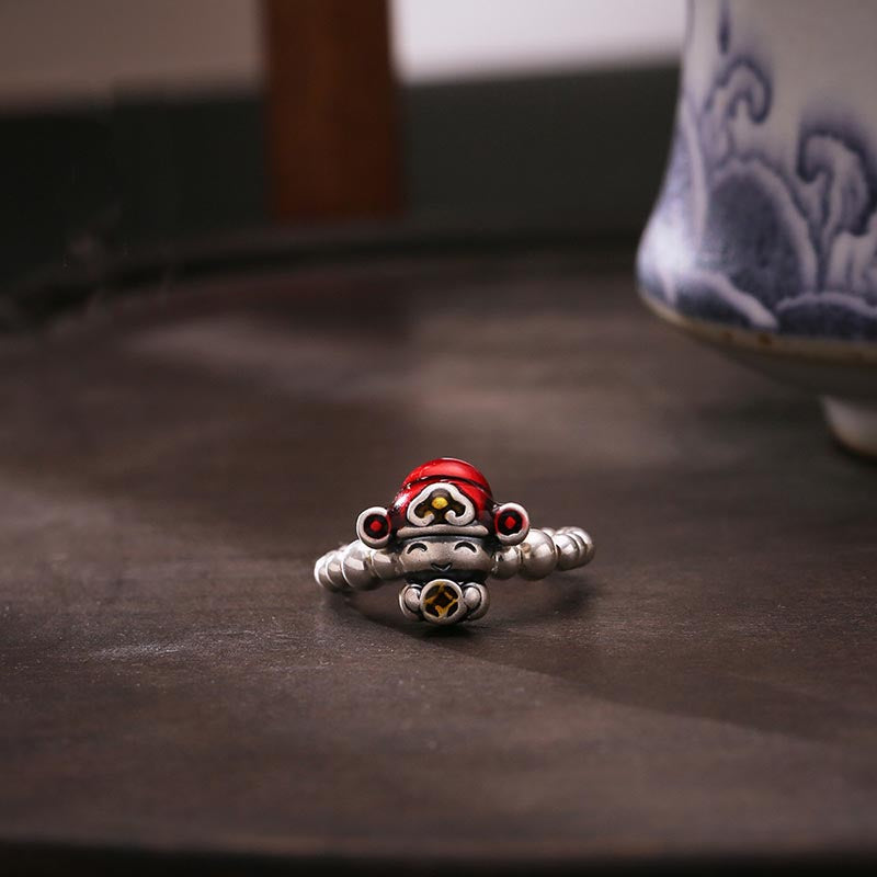 Mixed-Metal 925 Sterling Silver & Copper God of Wealth Chinese Coin Ring