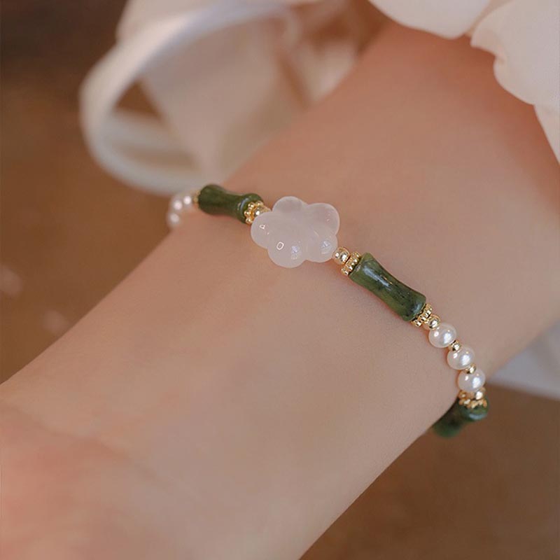 Peridot Bamboo Flower Agate Pearl Peace Bracelet