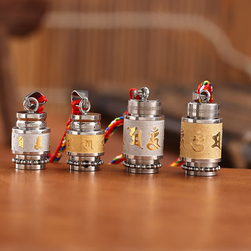 Tibet Om Mani Padme Hum Shurangama Mantra Titanium Steel Wisdom Amulet Necklace Pendant