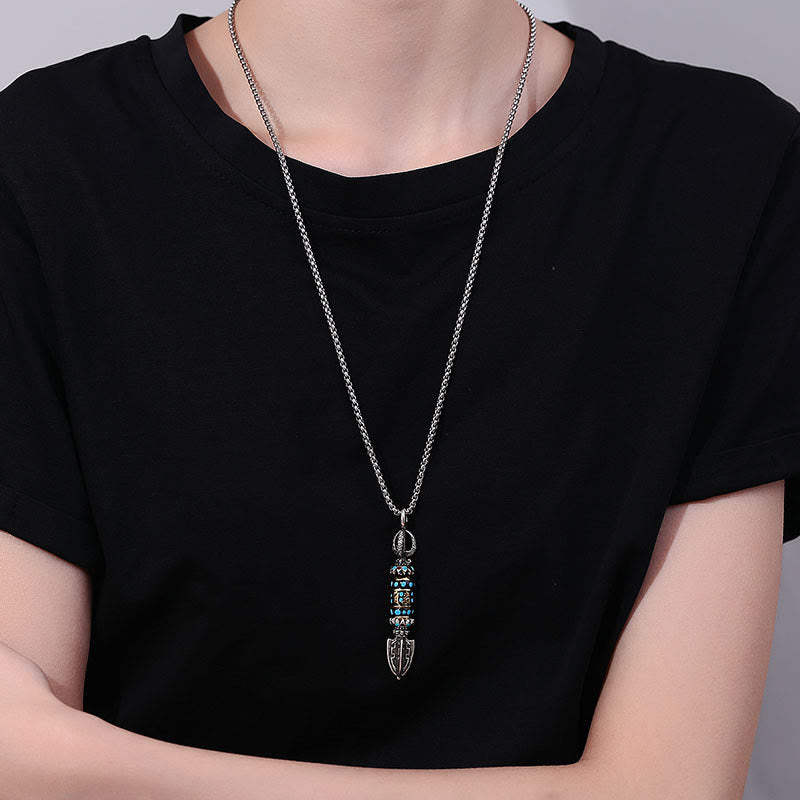 Tibetan Om Mani Padme Hum Protection Wealth Rotatable Necklace Pendant