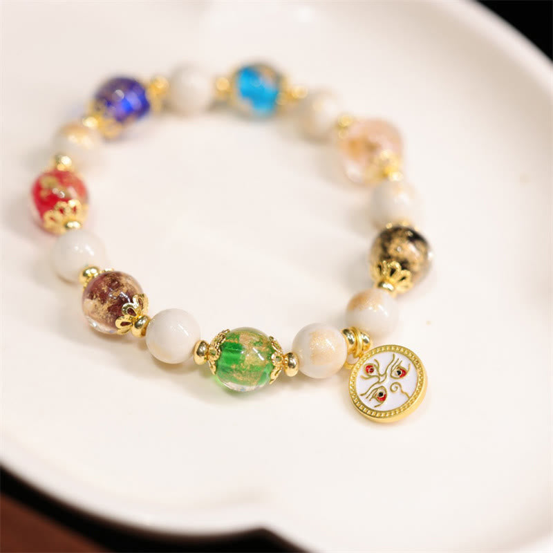 Tibetan Five God Of Wealth Fortune Liuli Glass Bead Incense Ash Porcelain Bead Charm Bracelet
