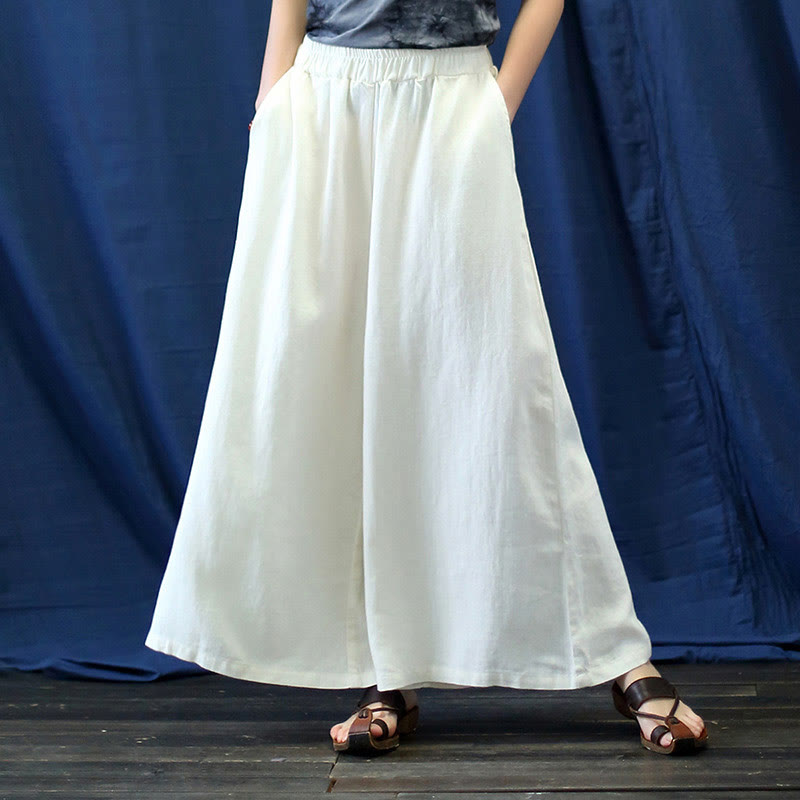 Flower Jacquard Midi Dress Long Sleeve Cotton Linen Dress Wide Leg Pants With Pockets