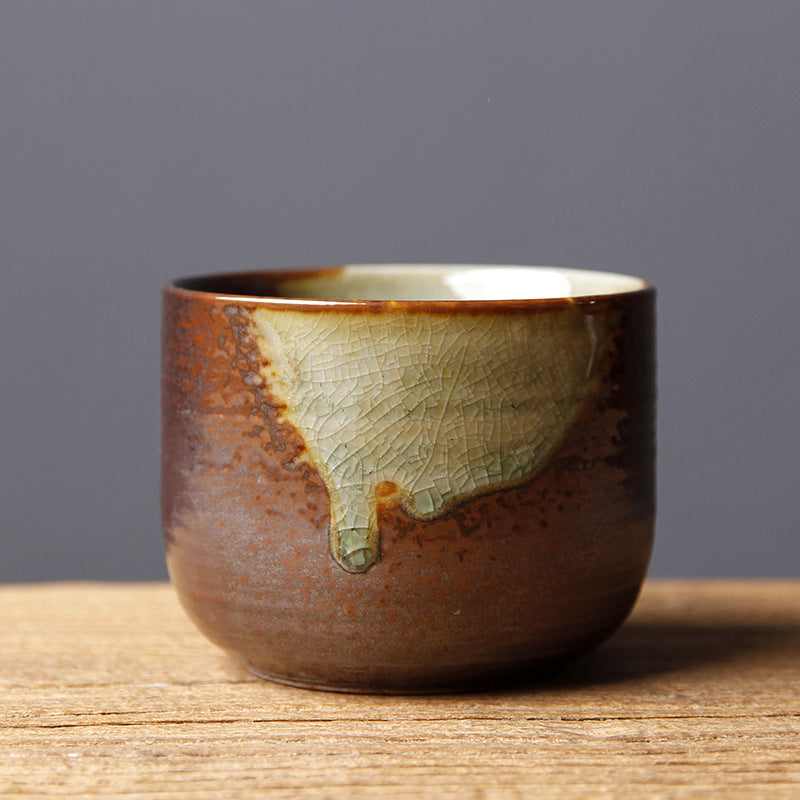 Vintage Brown Beige Kiln Change Ceramic Teacup Kung Fu Tea Cup Bowl