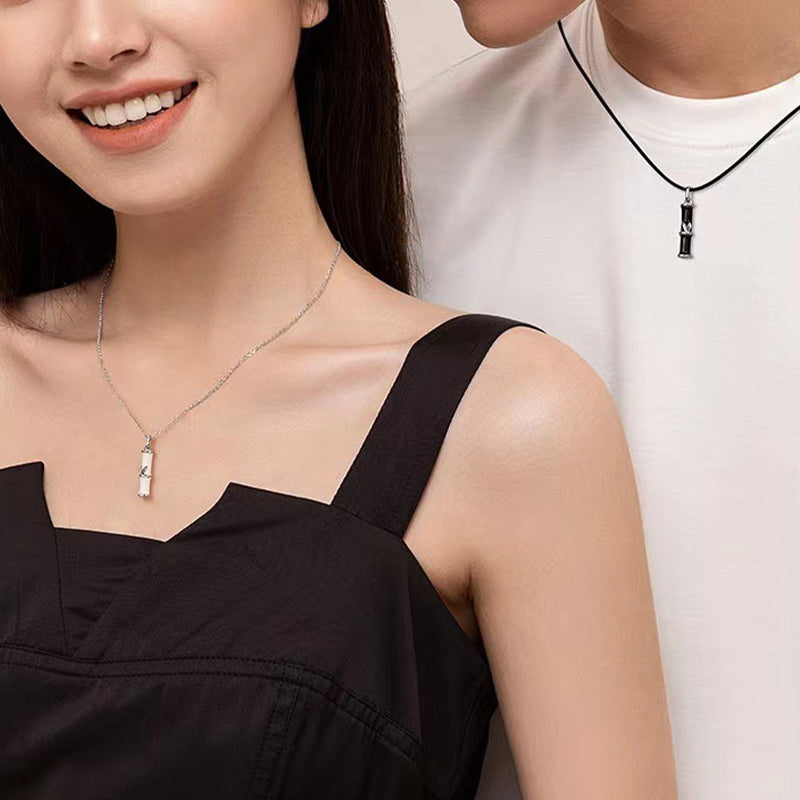 Bamboo Design Copper Luck Couple Necklace Pendant