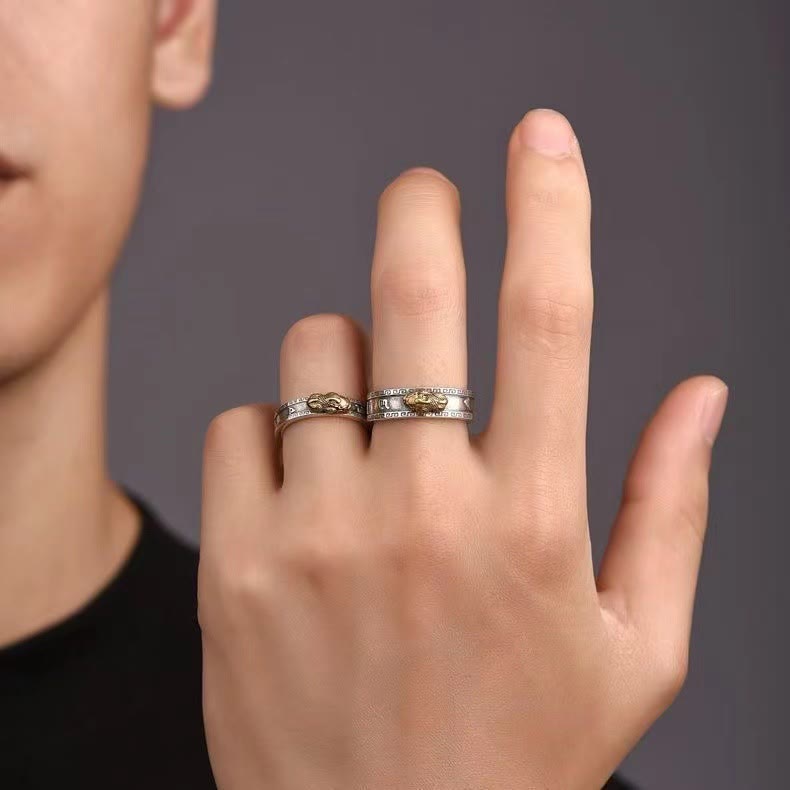 Om Mani Padme Hum & Heart Sutra Copper Pixiu Couple Ring