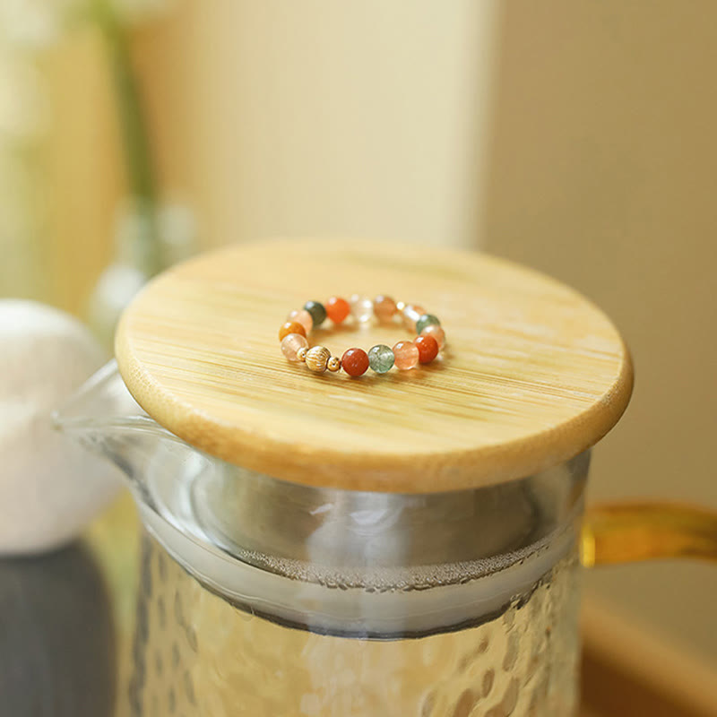 14k Gold Plated Copper Fu Lu Shou Crystal Peach Moonstone Happiness Wealth Ring