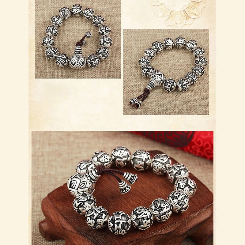 Tibetan Om Mani Padme Hum Carved Alloy Beads Amulet Bracelet