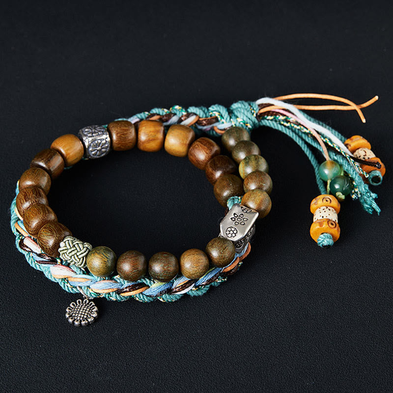 Handmade Green Sandalwood and Bodhi Seed 925 Sterling Silver Positive Bracelet