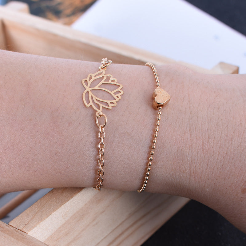2Pcs Lotus Flower Love Heart Enlightenment Bracelet