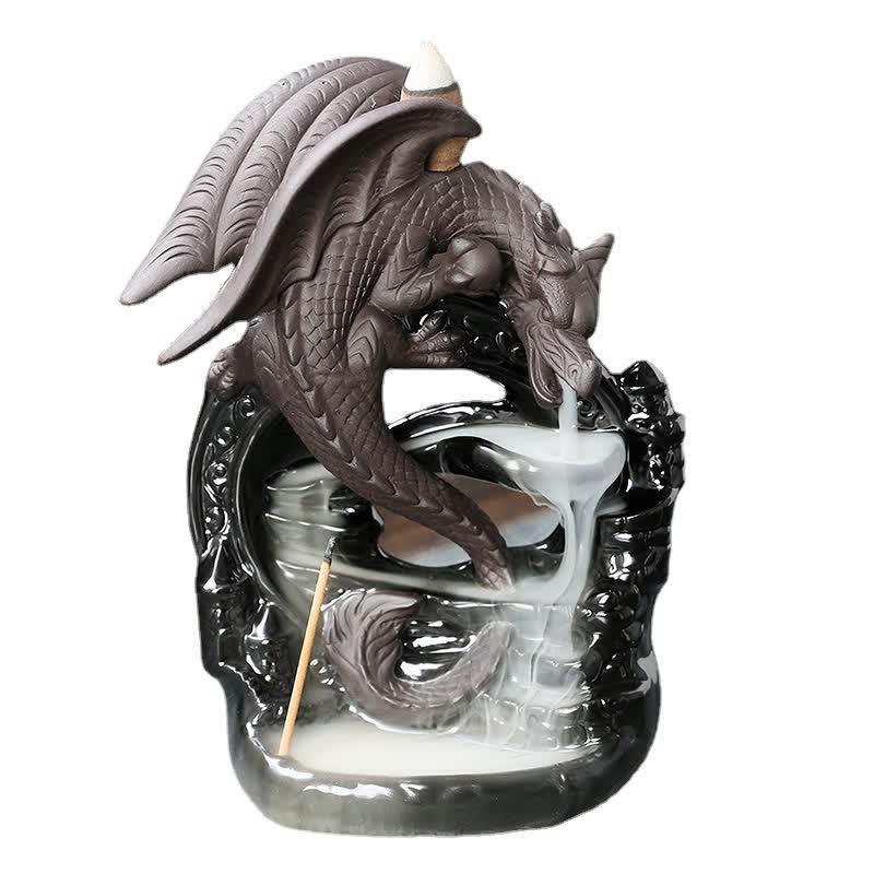 Nordic Dragon Ceramic Backflow Smoke Fountain Incense Burner with Sandalwood Cones