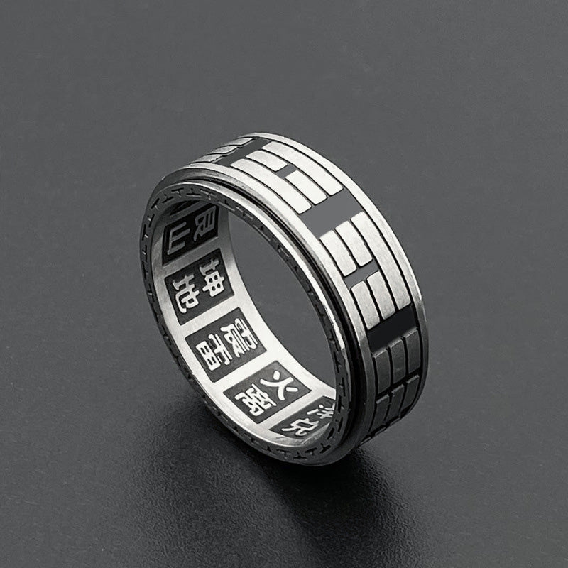 Rotatable Bagua Yin Yang Titanium Steel Balance Spinner Ring