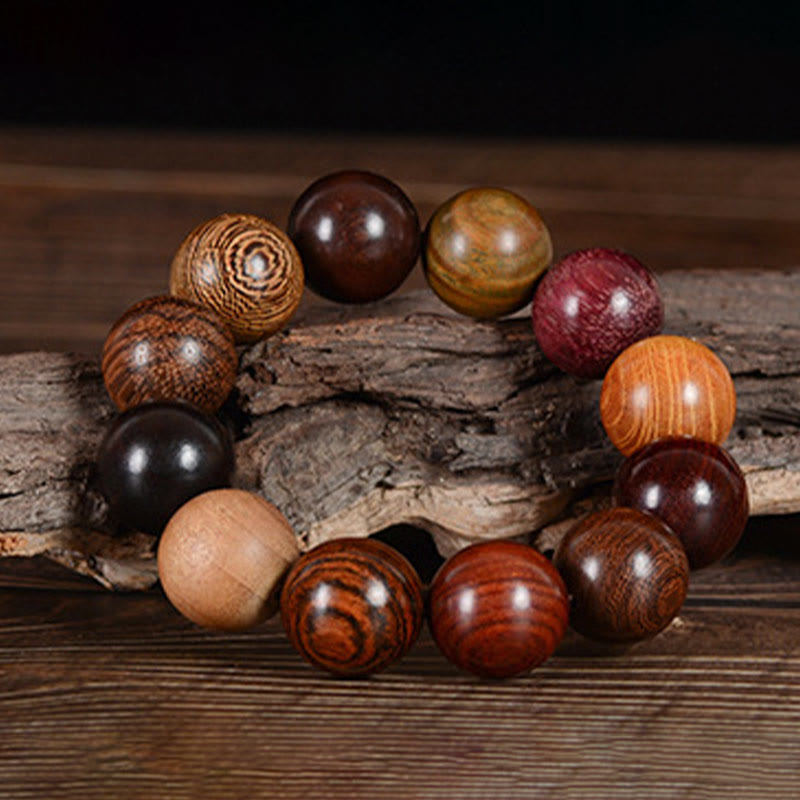 Multicolored Sandalwood Beaded Bracelet for Grounding & Balance