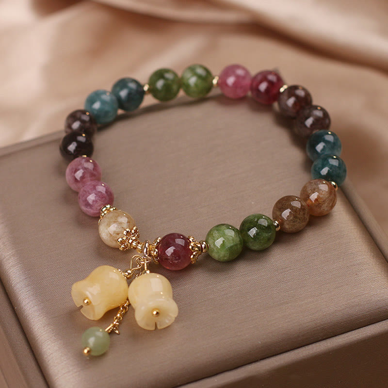 Natural Colorful Tourmaline Flower Bead Love Bracelet
