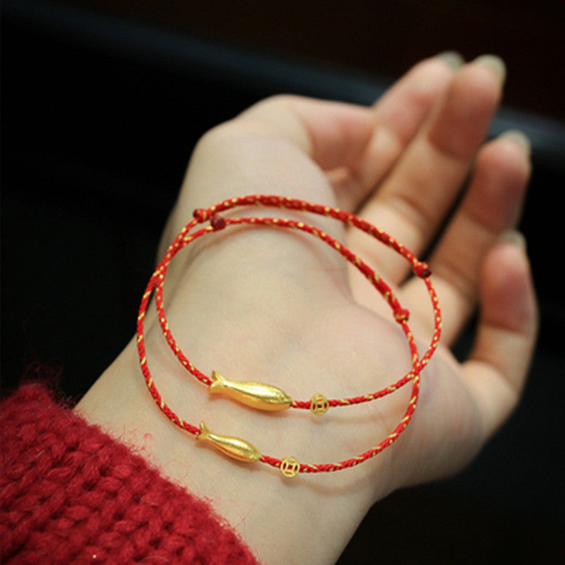 14K Gold Plated Koi Fish Red String Braided Bracelet