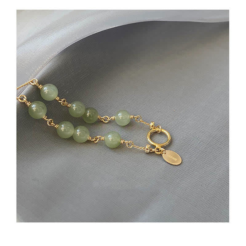 Unique Natural Hetian Jade 14K Gold filled Luck Beaded Bracelet