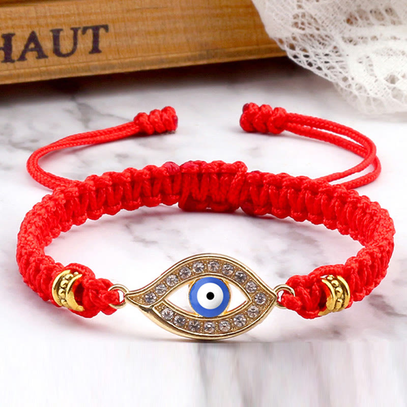 Handmade Evil Eye Red String Braided Bracelet with Gold or Silver Border