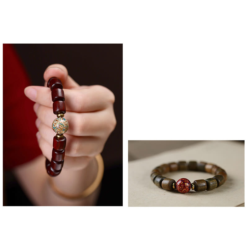 Natural Green Sandalwood Small Leaf Red Sandalwood Lacquer Bead Peace Bracelet