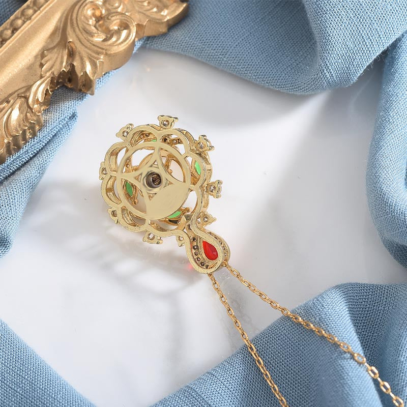 Cyan Jade Red Crystal Luck Necklace