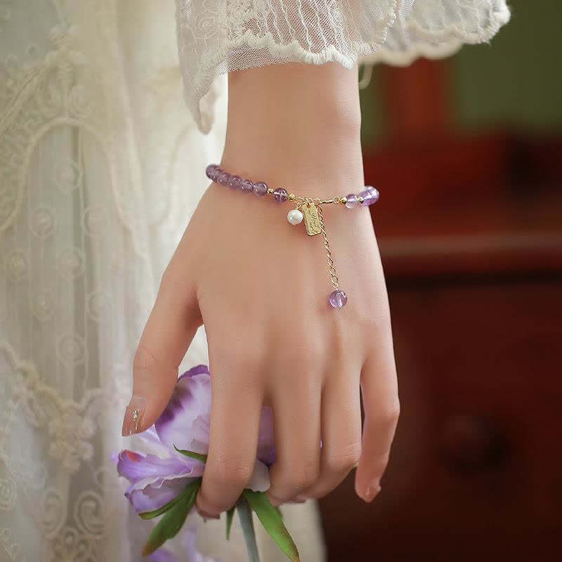 Natural Amethyst Crystal Gemstone Beaded Bracelet for Inner Peace