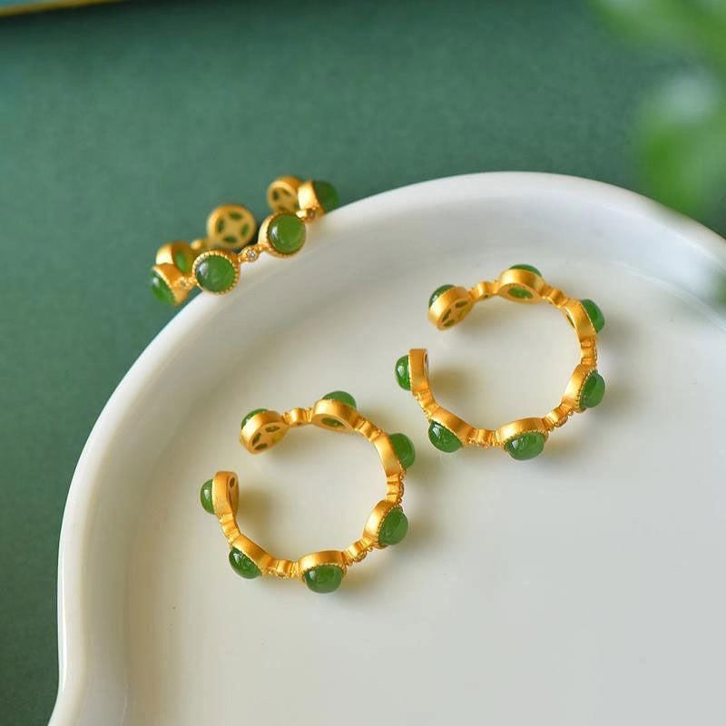 Cyan Jade Healing Calm Adjustable Ring