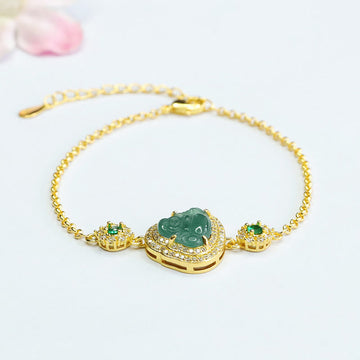 Laughing Buddha Green Jade Zircon Luck Chain Bracelet