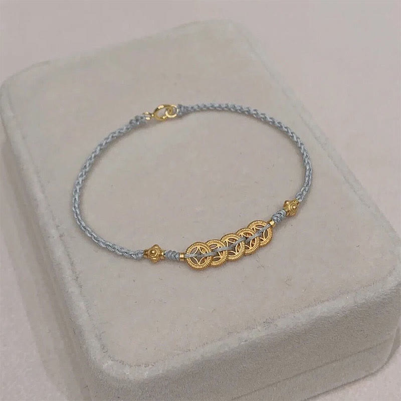 Handcrafted Blue Braided Rope Bracelet with Pearl, Copper Coin & Tree of Life