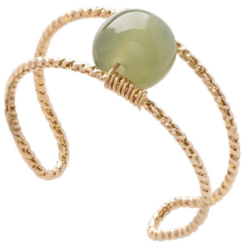 Round Jade Pearl Bead Double Layer Copper Luck Adjustable Ring