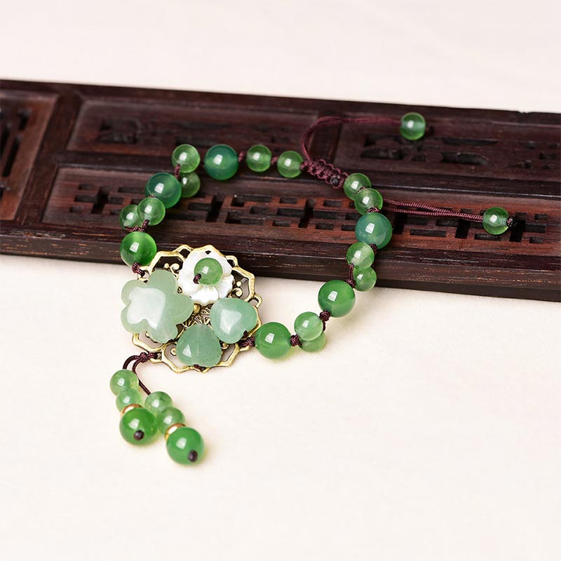 Natural Cyan Jade, Green Aventurine & Agate Dangling Flower Beaded Bracelet
