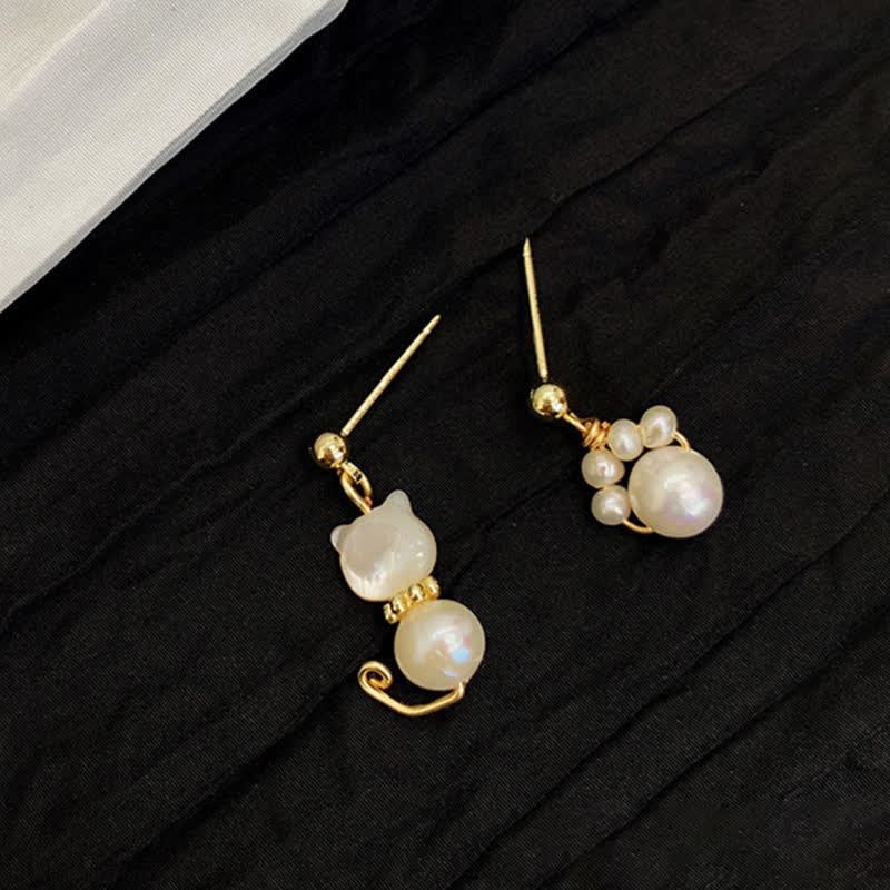 Cute Cat Paw Pearl Wisdom Stud Drop Earrings