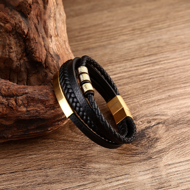 Leather Multi-Layer Titanium Steel Balance Braided Magnetic Buckle Bracelet