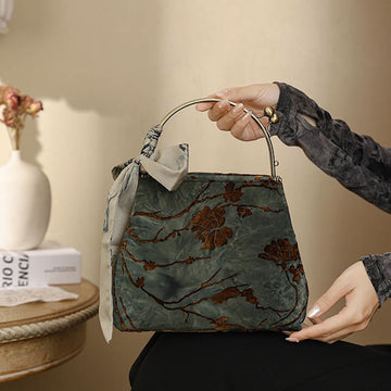 Velvet Jacquard Metal Chain Crossbody Bag Handbags