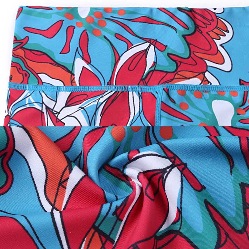 Colorful Flower Petal Leaves Print Sports Exercise Fitness High Waist Leggings Women's Yoga Pants