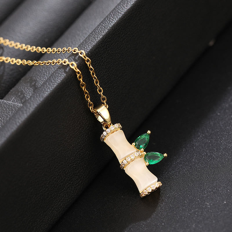 18K Gold Plated Chalcedony Bamboo Rhinestones Harmony Necklace Pendant