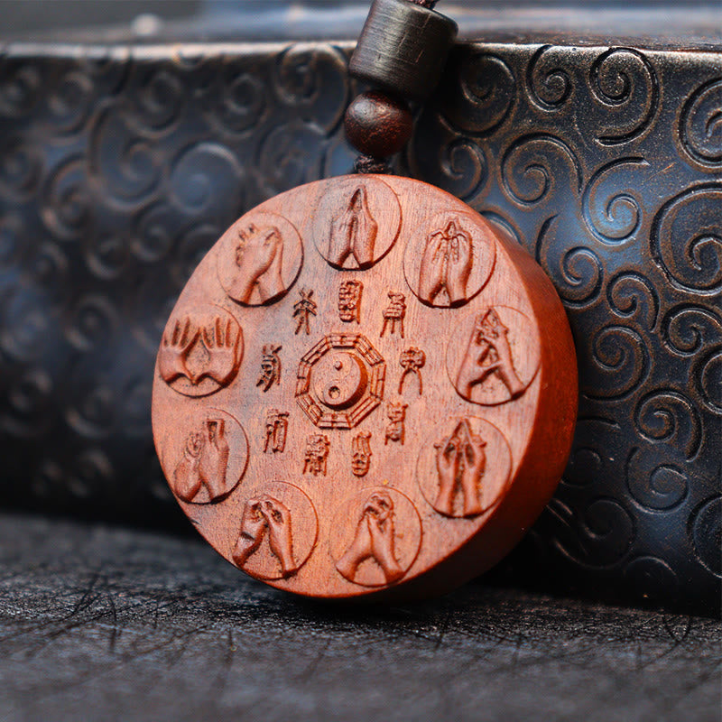 Lightning Struck Jujube Wood Yin Yang Bagua Mountain Ghosts Spend Money Protection Necklace Pendant