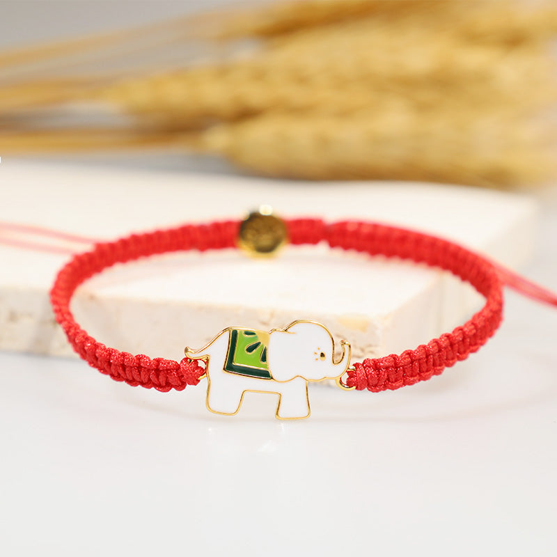 Handmade Gold Plated 925 Sterling Silver Elephant Red String Adjustable Bracelet