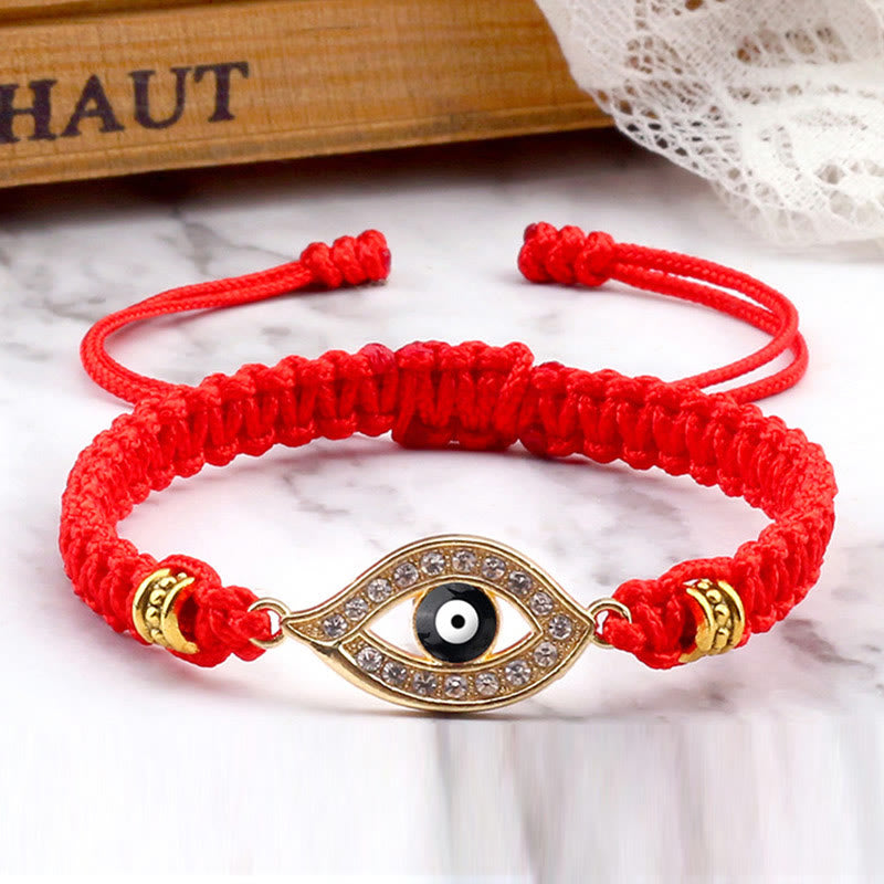 Handmade Evil Eye Red String Braided Bracelet with Gold or Silver Border