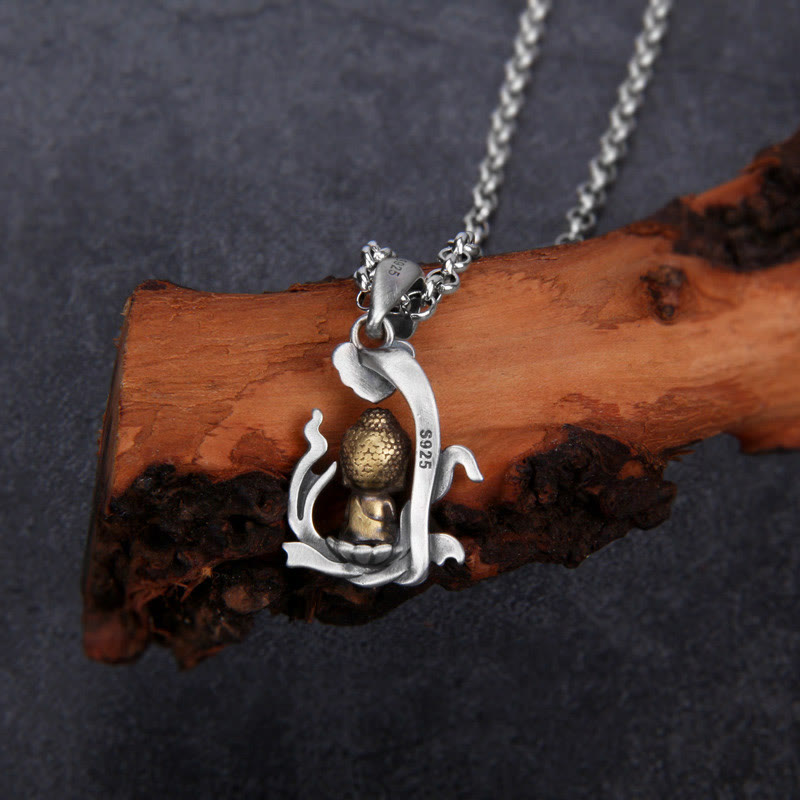 925 Sterling Silver Zen Buddha Ruyi Handle Compassion Necklace Pendant