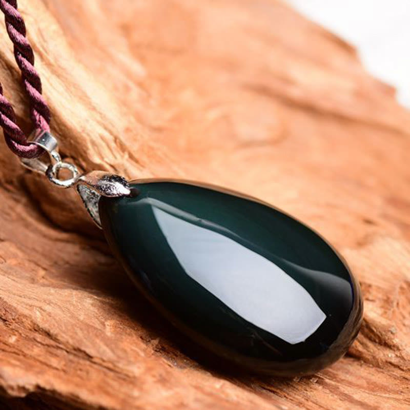 Gold Sheen Obsidian Black Obsidian Rainbow Obsidian Wealth Water Drop Necklace Pendant