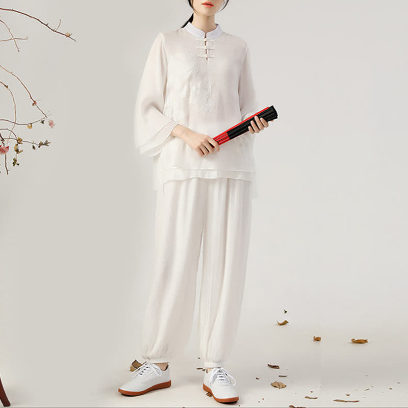 Cotton-Linen Frog-Button Meditation and Tai Chi Two-Piece Set