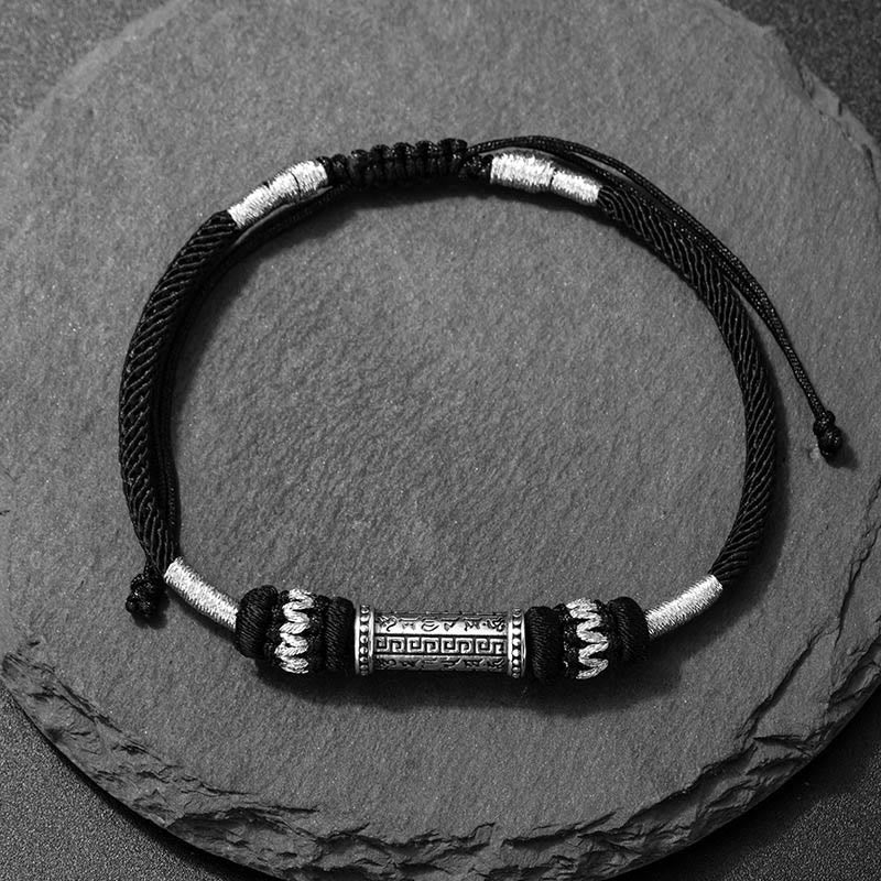 925 Sterling Silver Om Mani Padme Hum Wisdom Braided Rope Bracelet