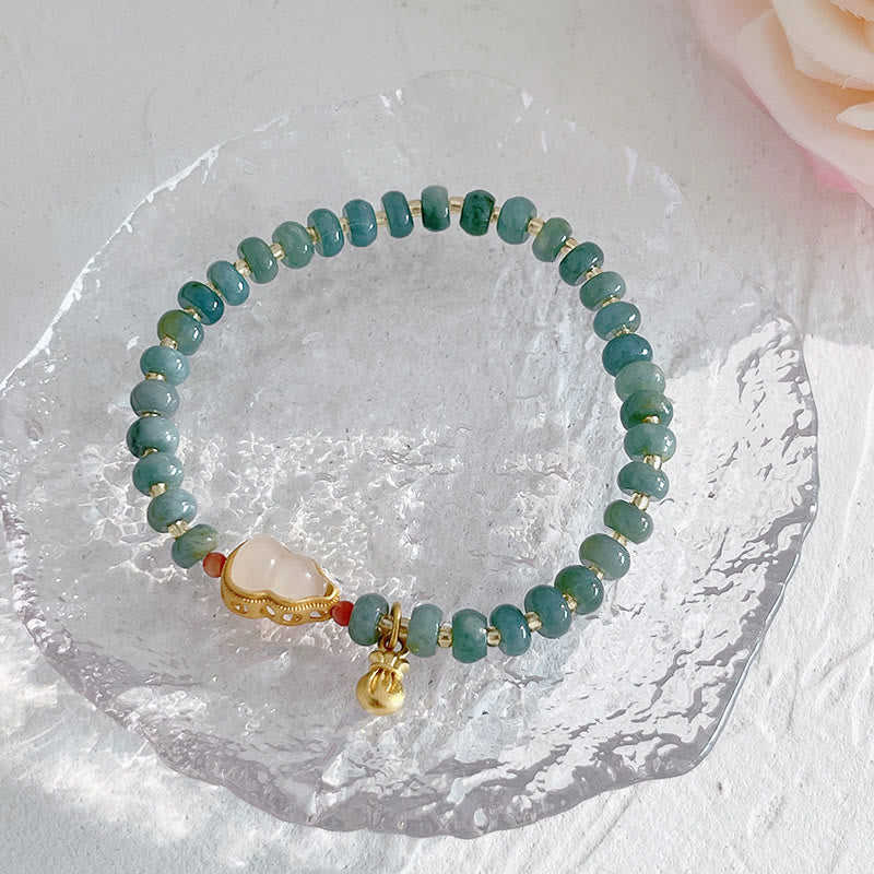 Natural Hetian Jade Pearl Peace Buckle Fu Character Gourd Money Bag Strawberry Quartz PiXiu Luck Bracelet