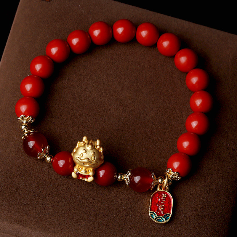 Year of the Dragon Natural Cinnabar Ingot Protection Bracelet