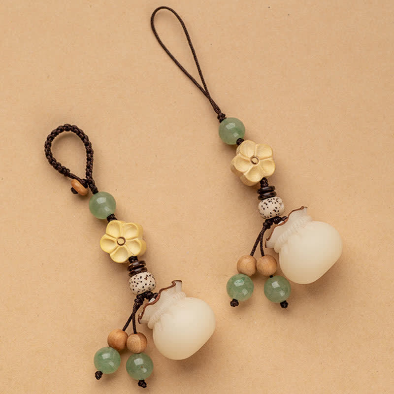 Handmade Bodhi Seed, Aventurine & Boxwood Money Bag Botanical Keychain